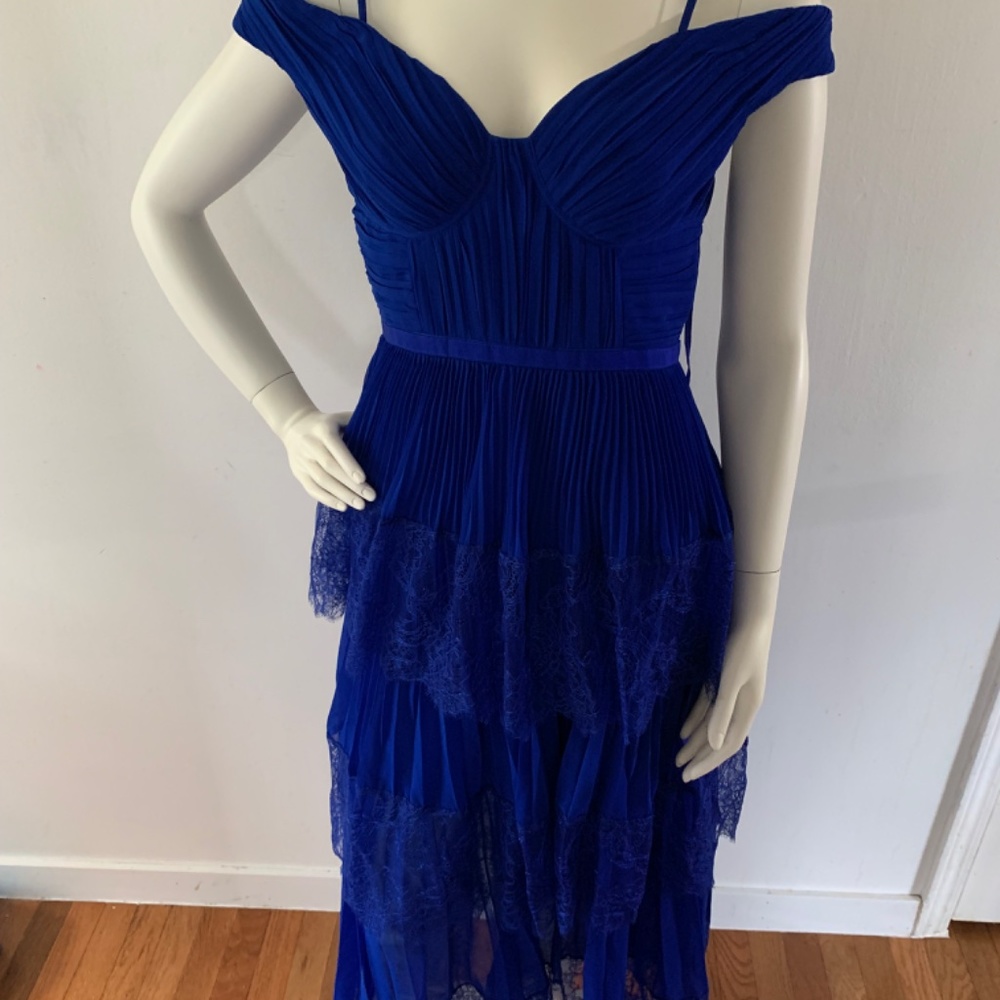 Cobalt Blue Self Portrait NWT Midi Pleated Tiered Off the Shoulder Dress